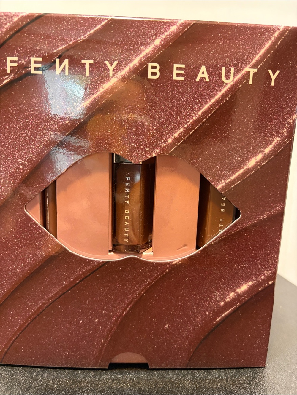 Fenty lip kit pencil sharpener, liner, gloss stick & bomb luminizer, rose Amber
